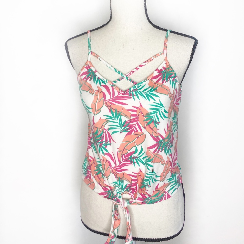 POOF NEW YORK Tropical Tie Front Cropped Top M